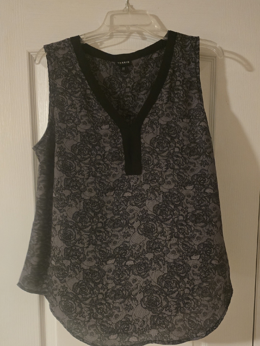 torrid Black and Charcoal Lace-Print V-Neck Sleeveless Top
